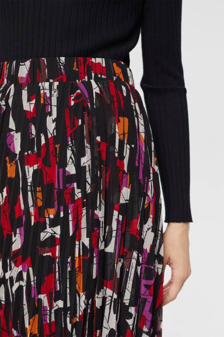 Esprit seelikud naised must plisseeritud mustriline midiseelik Z24R427