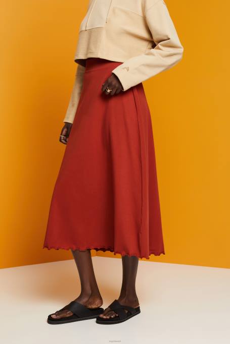 Esprit seelikud naised terrakota jersey midi seelik, säästev puuvill Z24R44