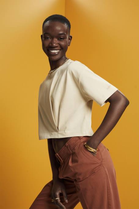 Esprit t-särgid naised beež kärbitud t-särk Z24R195