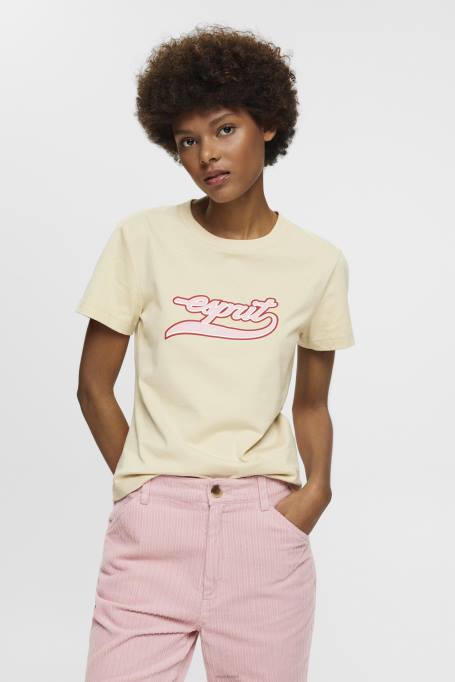 Esprit t-särgid naised beež puuvillane t-särk trükitud logoga Z24R143