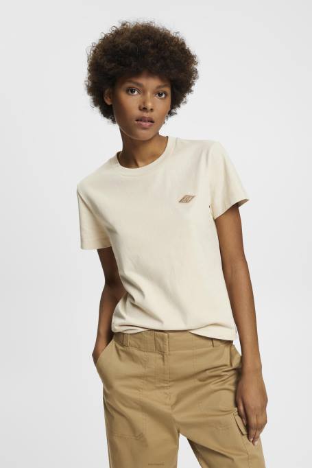 Esprit t-särgid naised hele taupe puuvillane tikitud logoga t-särk Z24R148