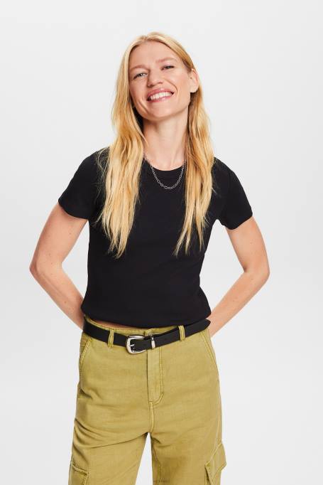 Esprit t-särgid naised must soonikuga trikoo T-särk Z24R1