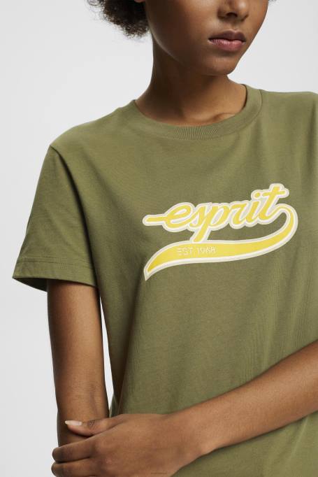 Esprit t-särgid naised oliiv puuvillane t-särk trükitud logoga Z24R144