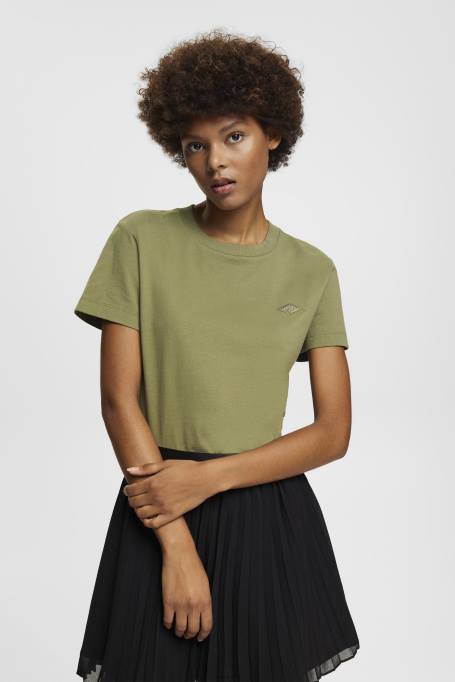 Esprit t-särgid naised oliiv puuvillane tikitud logoga t-särk Z24R149