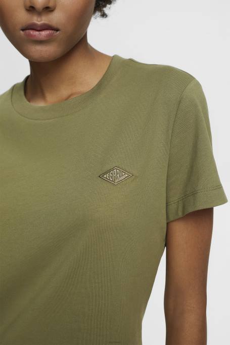 Esprit t-särgid naised oliiv puuvillane tikitud logoga t-särk Z24R149