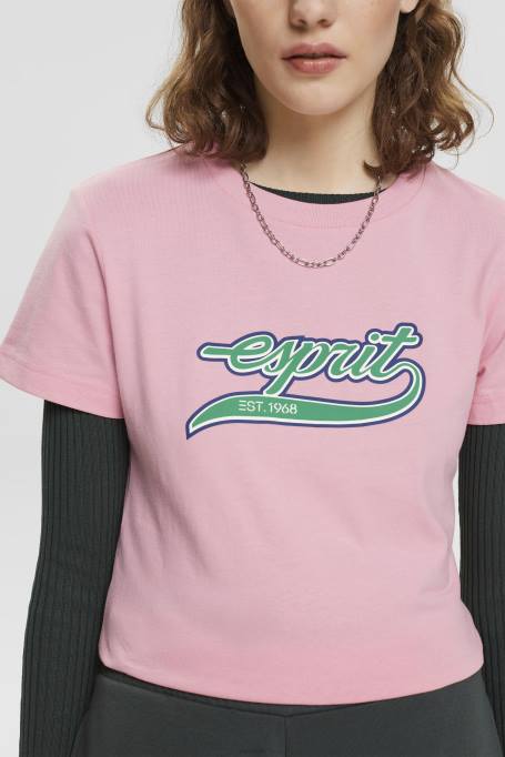 Esprit t-särgid naised roosa puuvillane t-särk trükitud logoga Z24R146