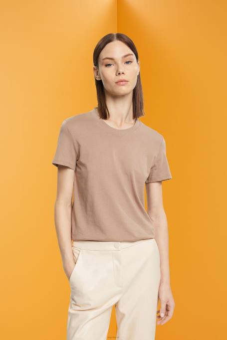 Esprit t-särgid naised taupe puuvillane crewneck T-särk Z24R457