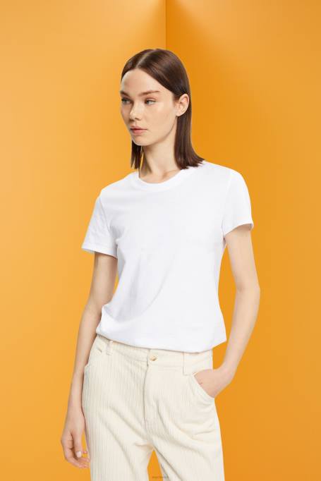 Esprit t-särgid naised valge puuvillane crewneck T-särk Z24R456
