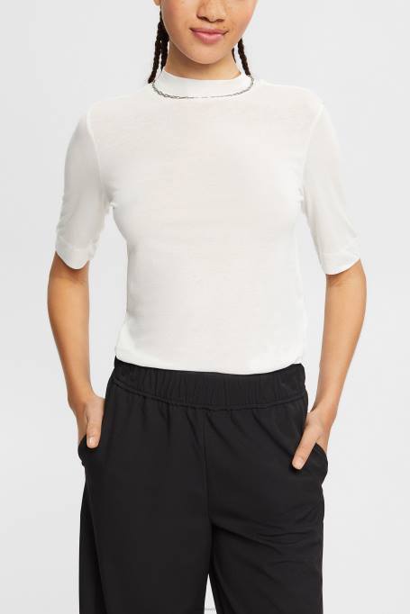 Esprit t-särgid naised valkjas tenceliga: ribakraega t-särk Z24R562