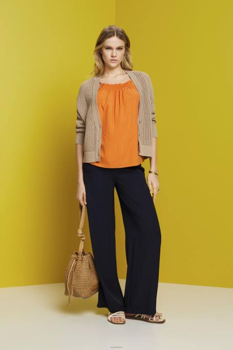 Esprit üleval naised oranž smockiga kamisole topp, tencel Z24R199